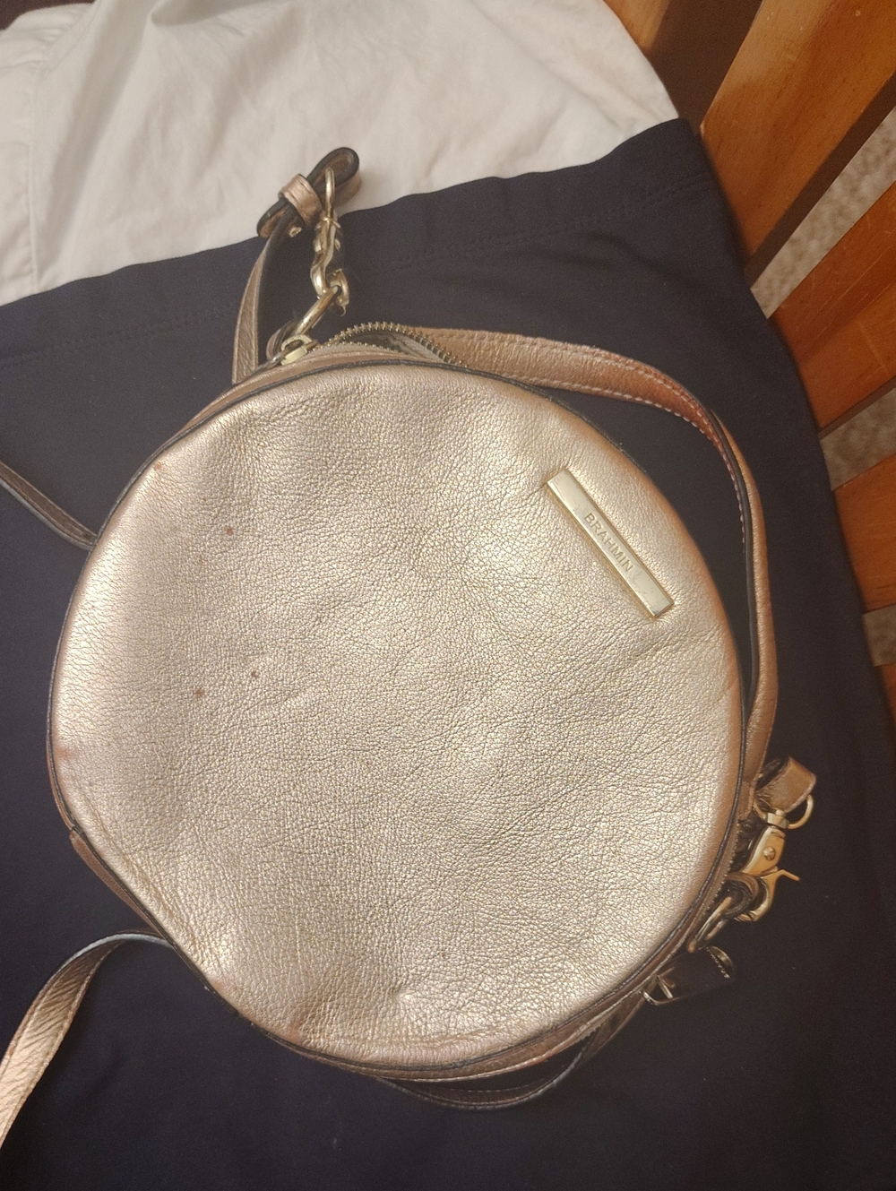 Brahmin Metallic Rose Gold Round Crossbody Bag